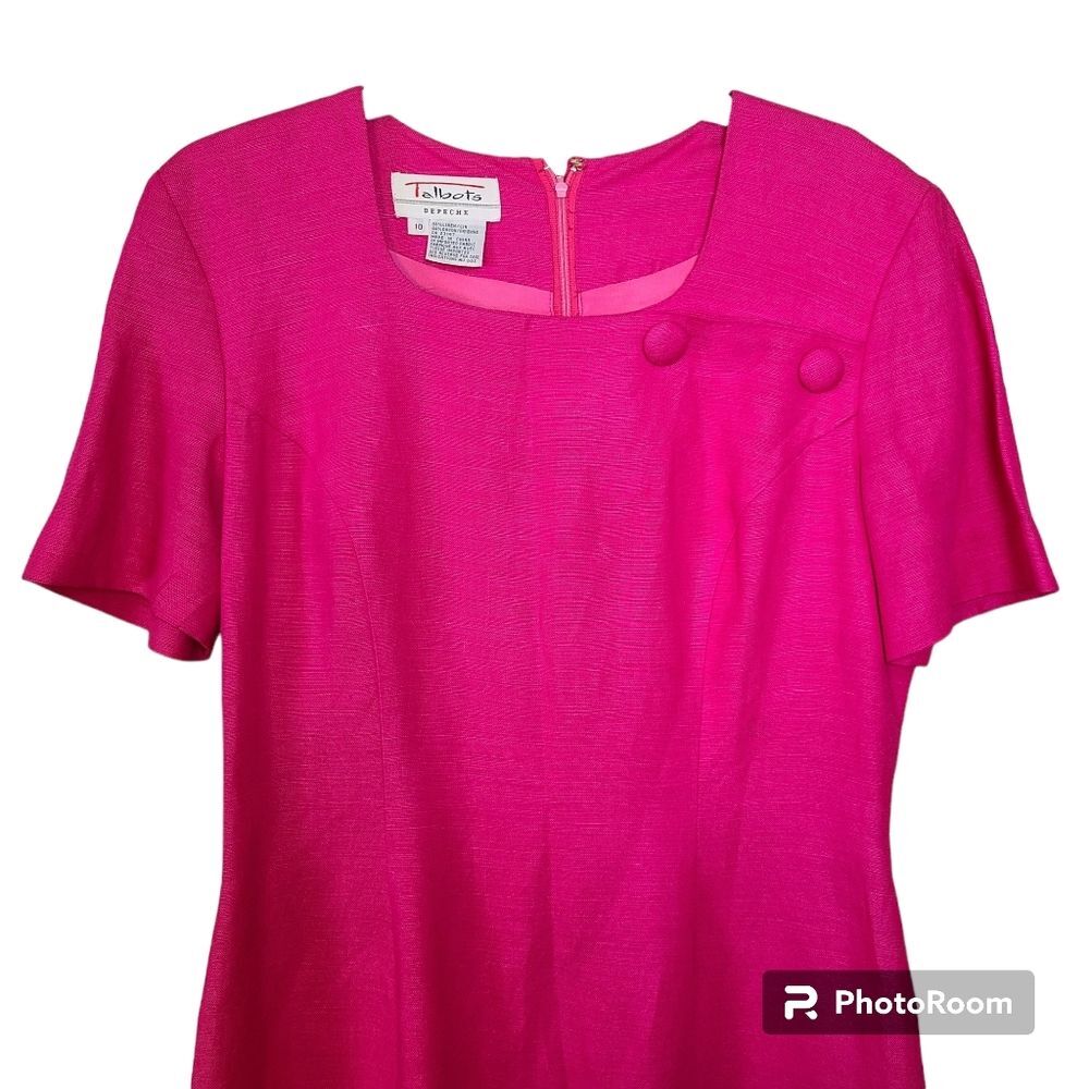 Talbots Size 10 Preppy Depeche Pink Short Sleeve Linen Sheath Dress Old Money - Picture 4 of 8